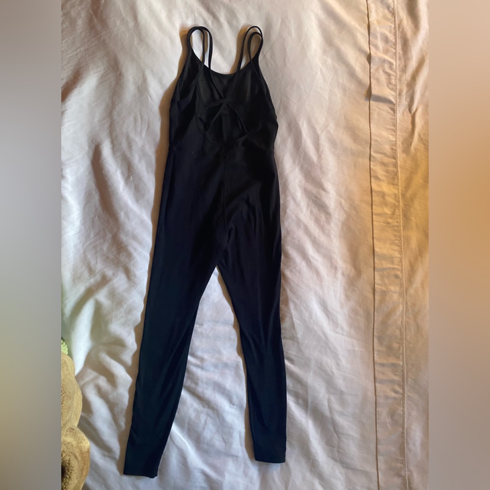 Black One Piece Athletic Jumpsuit Crossed Back Straps